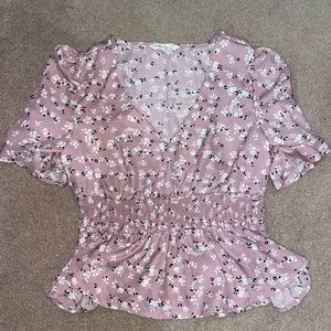 Pink floral puff sleeve top